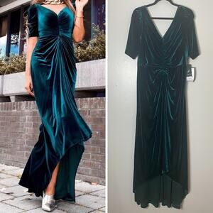 Adrianna Papell Teal Velvet Maxi Dress